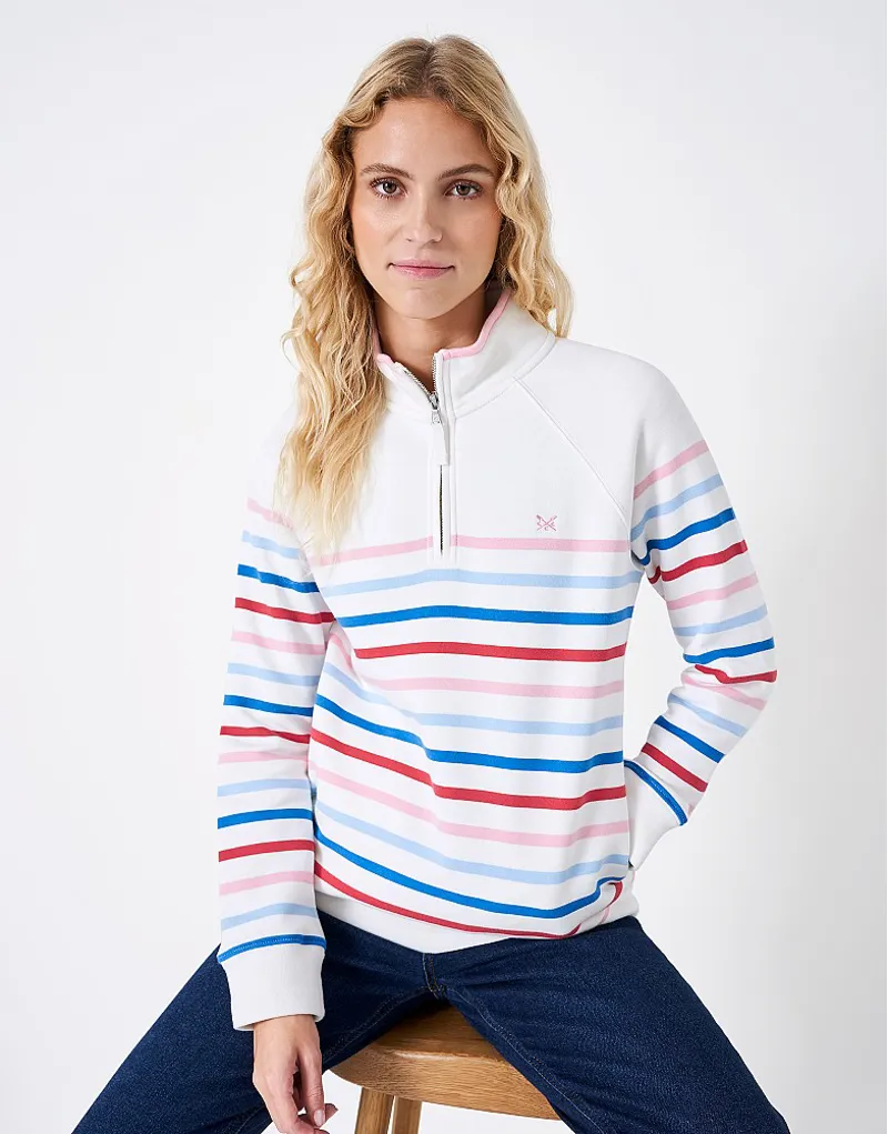 Crew Clothing Half Zip Sweat White Pink Blue Red-1