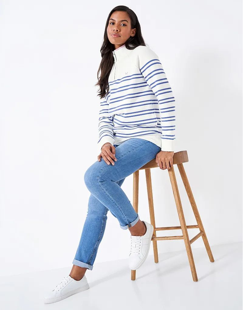 Crew Clothing Half Zip Sweat White Blue Stripe-2