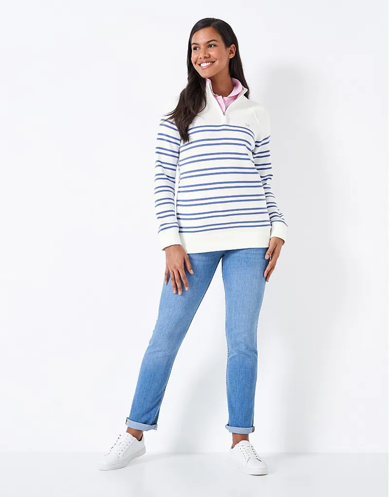 Crew Clothing Half Zip Sweat White Blue Stripe-3