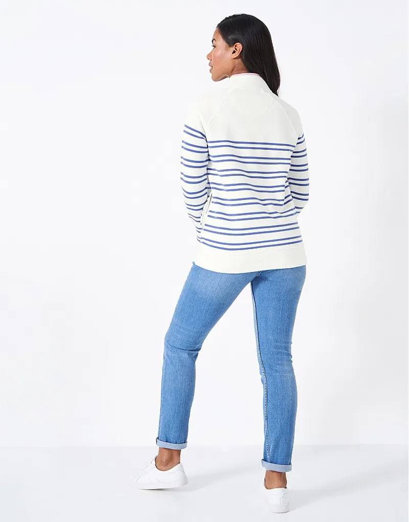 Crew Clothing Half Zip Sweat White Blue Stripe-4