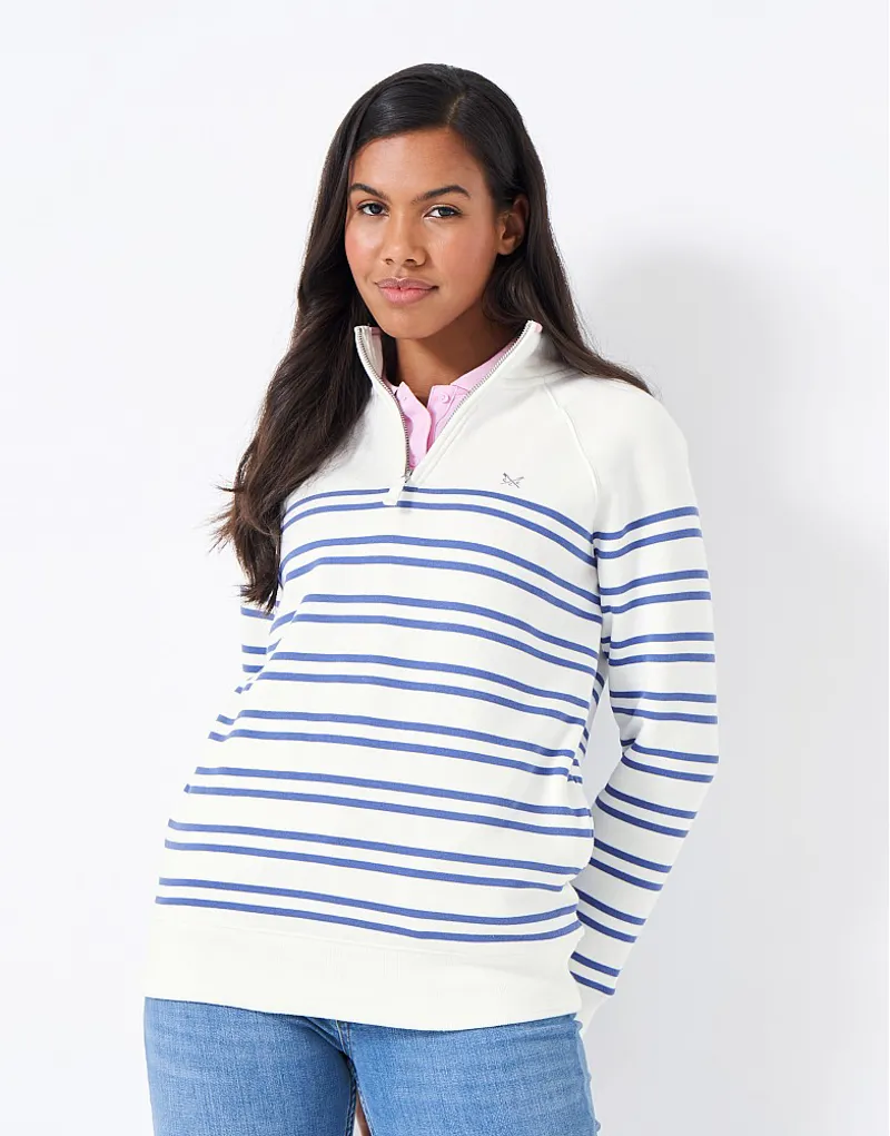 Crew Clothing Half Zip Sweat White Blue Stripe-5