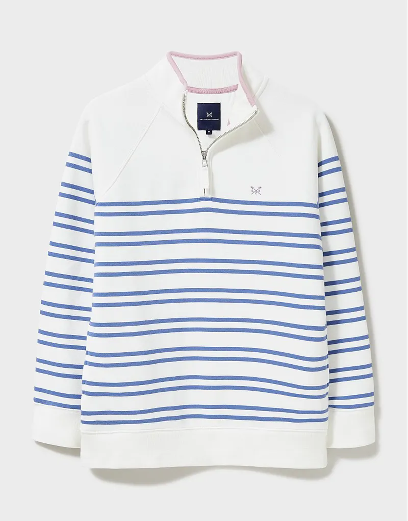 Crew Clothing Half Zip Sweat White Blue Stripe-6