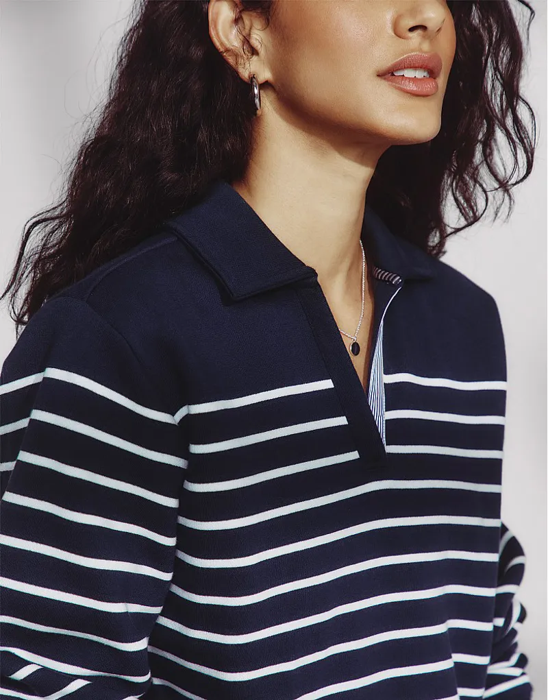 Crew Sandy Collared Stripe Sweatshirt Dark Navy White-2