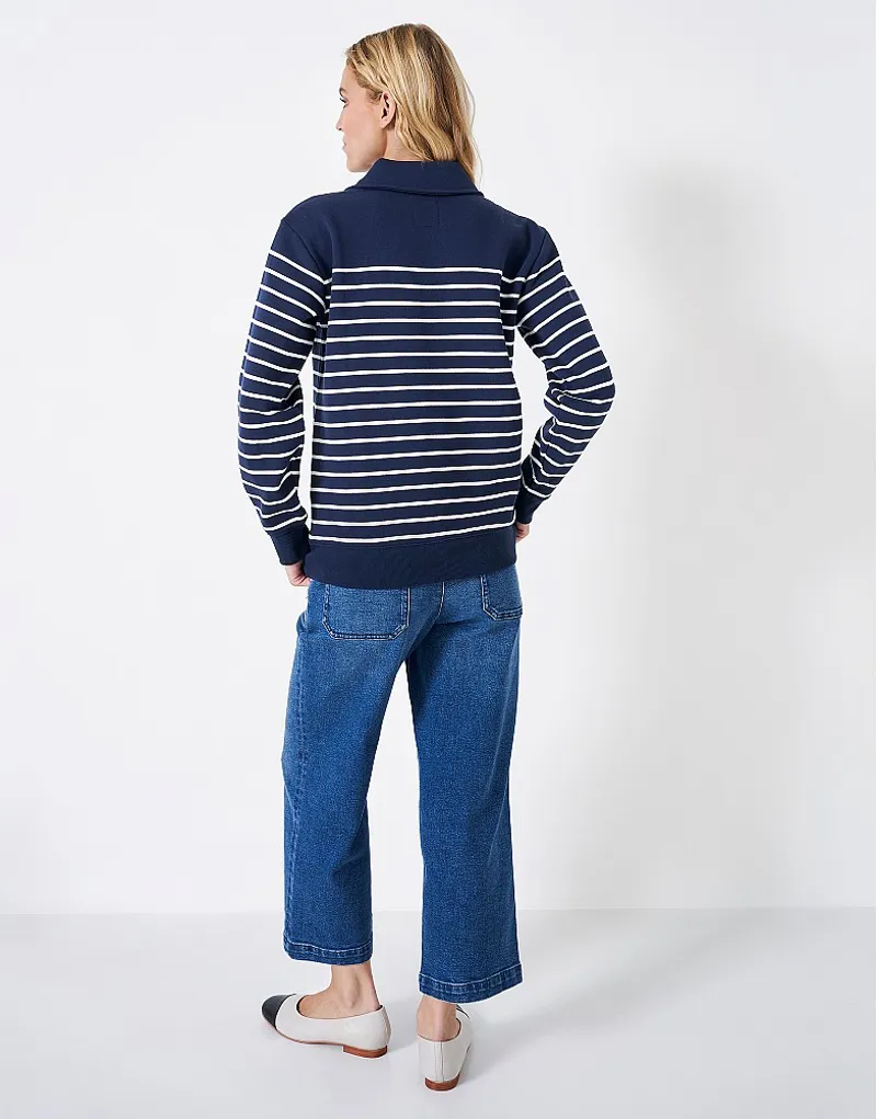 Crew Sandy Collared Stripe Sweatshirt Dark Navy White-4