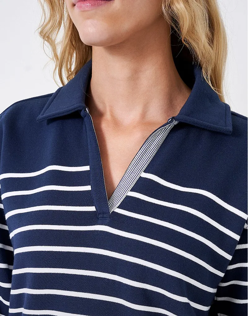 Crew Sandy Collared Stripe Sweatshirt Dark Navy White-5